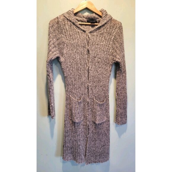 Y2K Vtg Rampage Gray Mohair Blend Hooded Long Cardigan Sweater Sz L - Picture 1 of 6